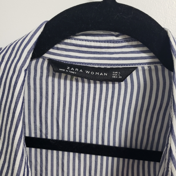 ZARA Striped Embroidered Floral Button Up Shirt Blouse - Picture 5 of 8